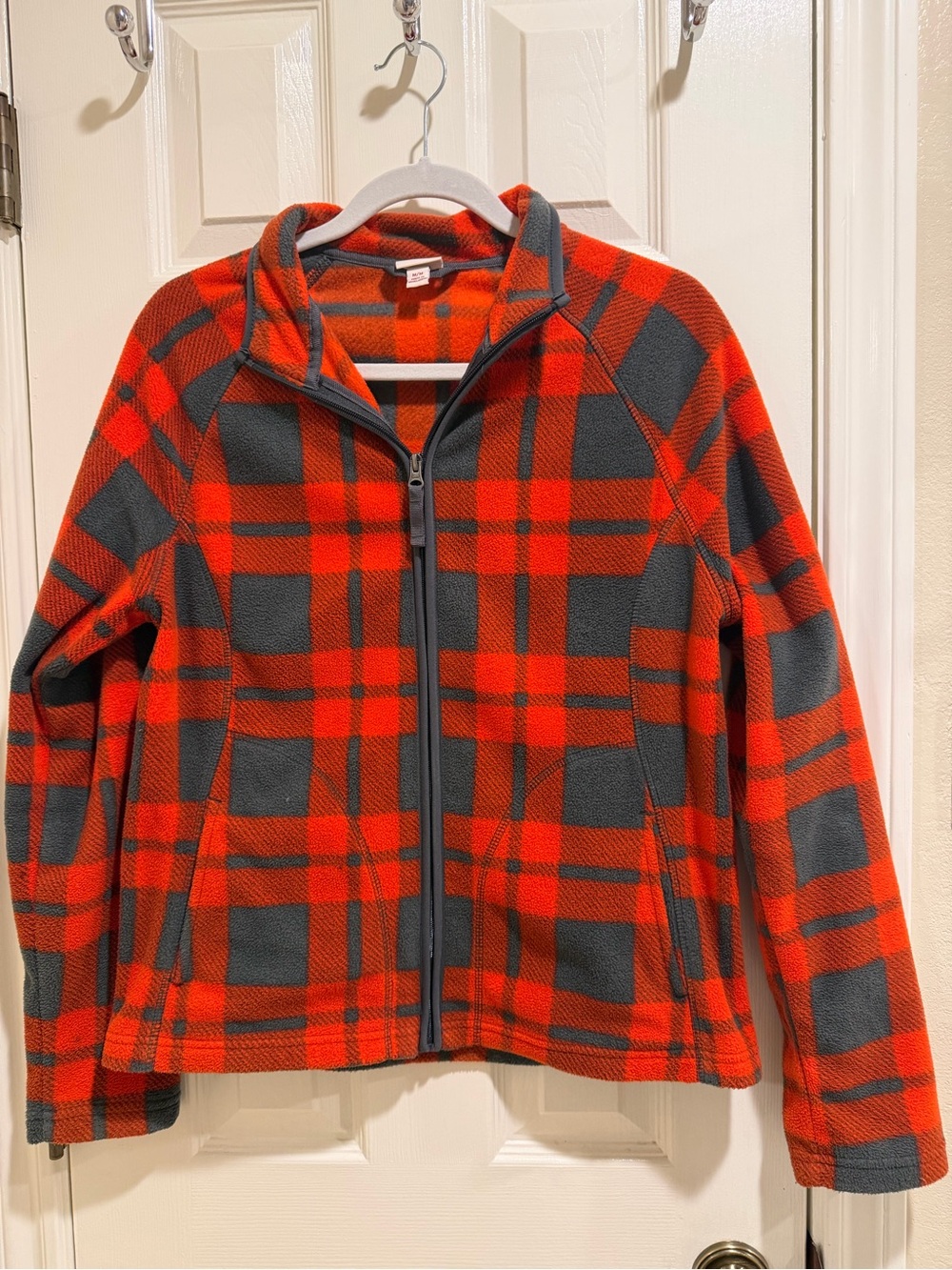 Orange and Gray Plaid Fleece Zip Jacket